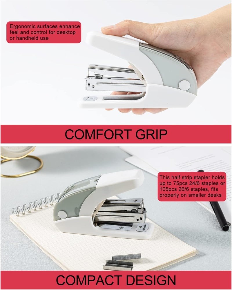 PAPERPAL Effortless Standard Stapler Set, 20 Sheet Capacity, Half Strip with Built-in Staples Storage, Includes 1000 pcs 1/4“ Staples & A Staple Remover, for Office, School & Personal Use, White - Image 5
